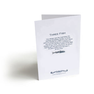 Blue fish design greetings card by Kate Guy - back of card