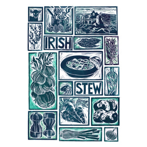Irish stew Illustrated Recipe Greetings Card by Kate Guy each image is an ingredient and the cooking instructions are on the back