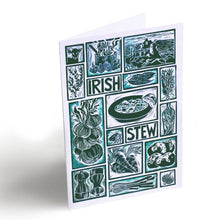 Load image into Gallery viewer, Irish stew Illustrated Recipe Greetings Card by Kate Guy each image is an ingredient and the cooking instructions are on the back
