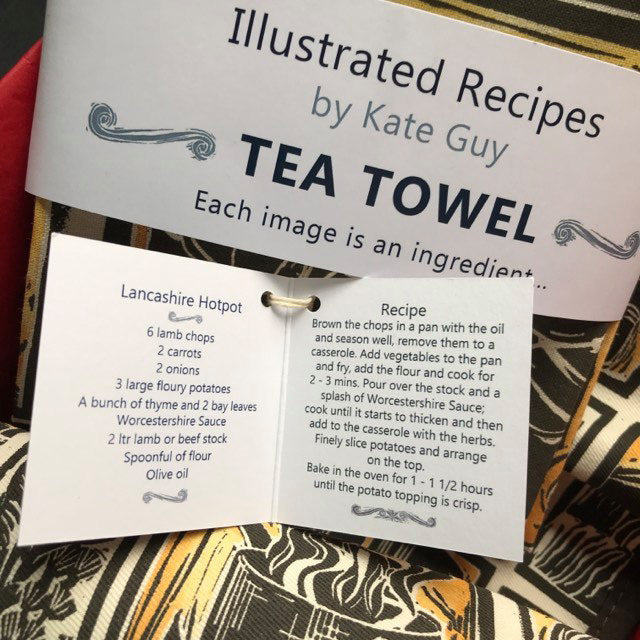 Lancashire Hot pot illustrated recipe gift set tea towel and oven gloves by Kate Guy Prints