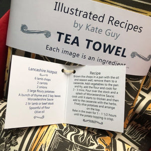 Lancashire Hot pot illustrated recipe gift set tea towel and oven gloves by Kate Guy Prints