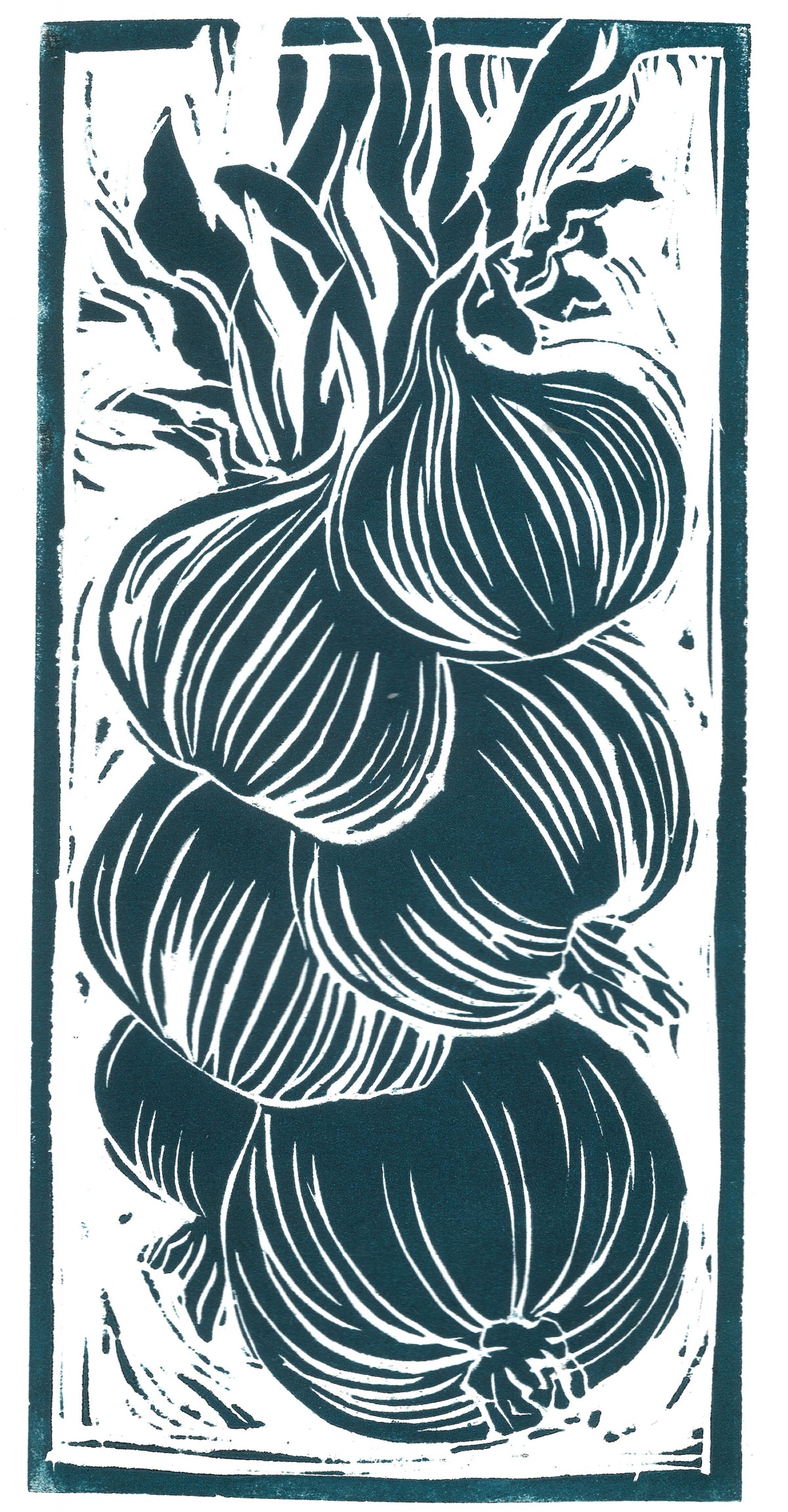 Linocut print onion tress Ingredients prints by Kate Guy Prints