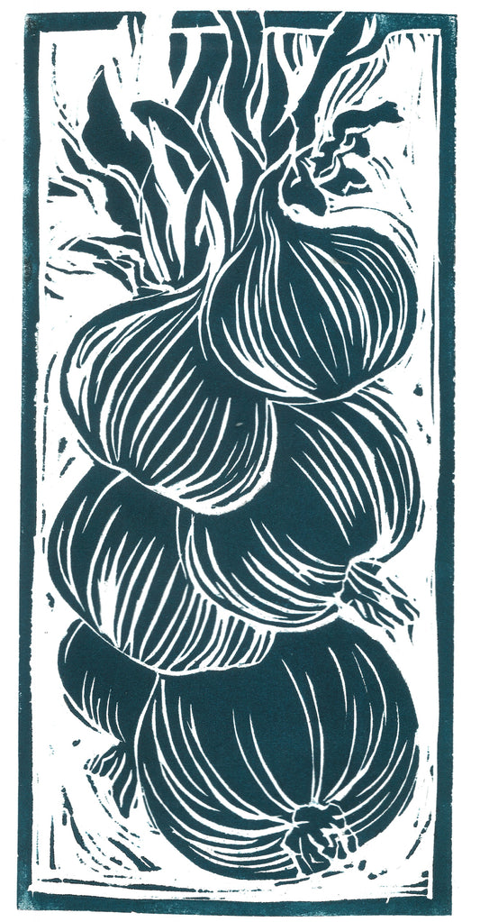 Linocut print onion tress Ingredients prints by Kate Guy Prints
