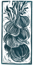 Load image into Gallery viewer, Linocut print onion tress Ingredients prints by Kate Guy Prints
