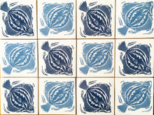 Load image into Gallery viewer, Handmade tiles lino cuts by Kate Guy Scallop Sardines and Plaice
