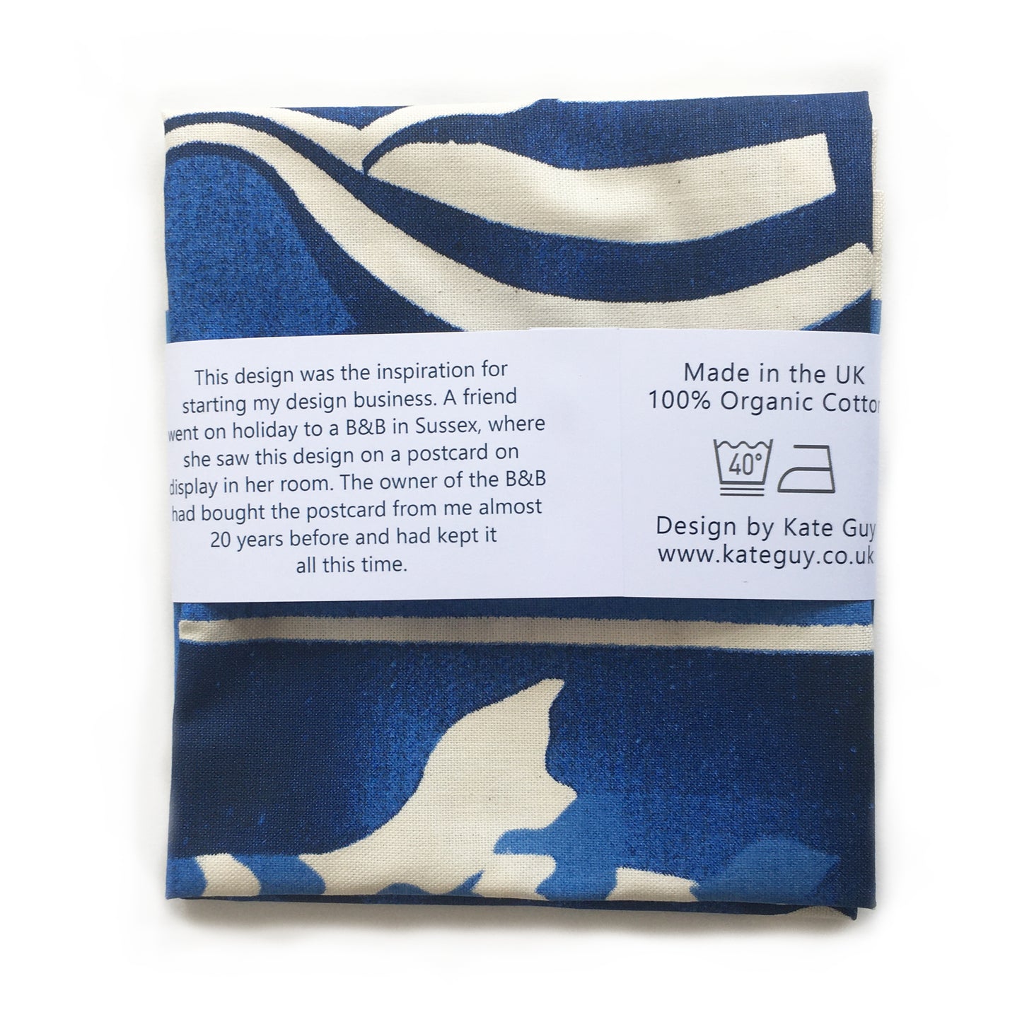 Striking blue fish design tea towel organic cotton by Kate Guy