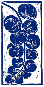 Linocut print vine tomatoes Ingredients prints by Kate Guy Prints