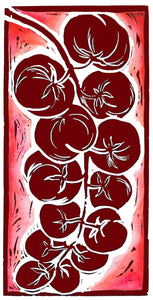 Linocut print vine tomatoes Ingredients prints by Kate Guy Prints